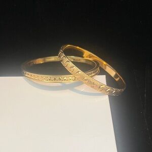Monet Gold Tone Engraved Bangle Bracelet Set - Gold